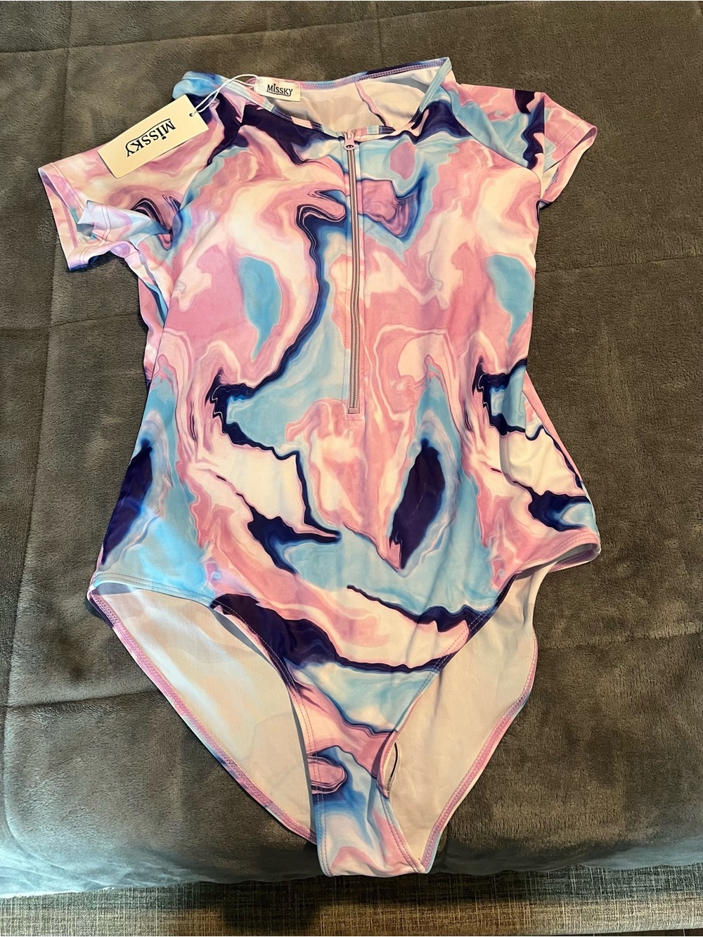 Missy Pink Marble Zip-Front One-Piece Swimsuit